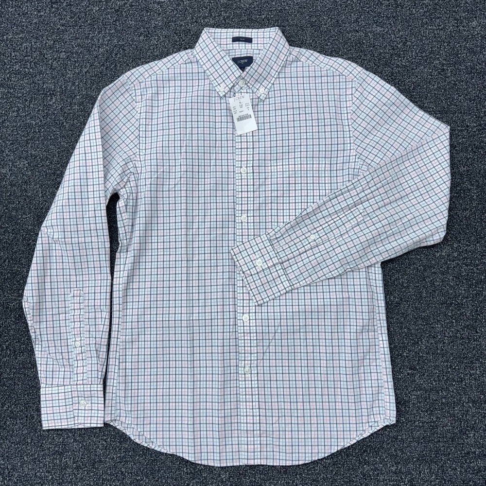 J.Crew Slim Fit Tattersall Check Button Down Shirt Mens S Blue Pink White Preppy